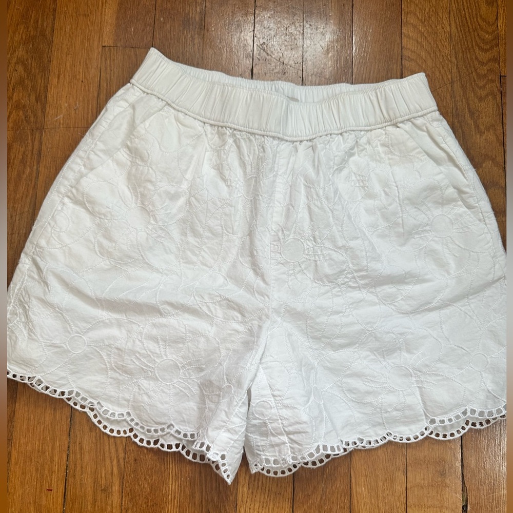 LOFT White Eyelet Scalloped High-Waist Shorts